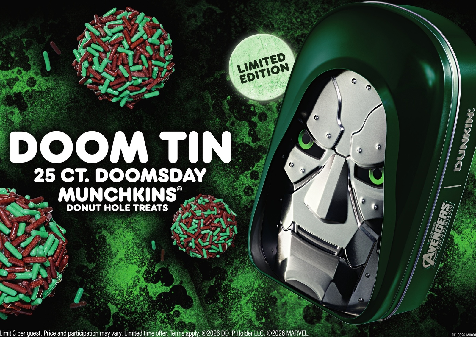 Dunkin' x Marvel Avengers: Doomsday Doctor Doom 25-count MUNCHKINS tin
