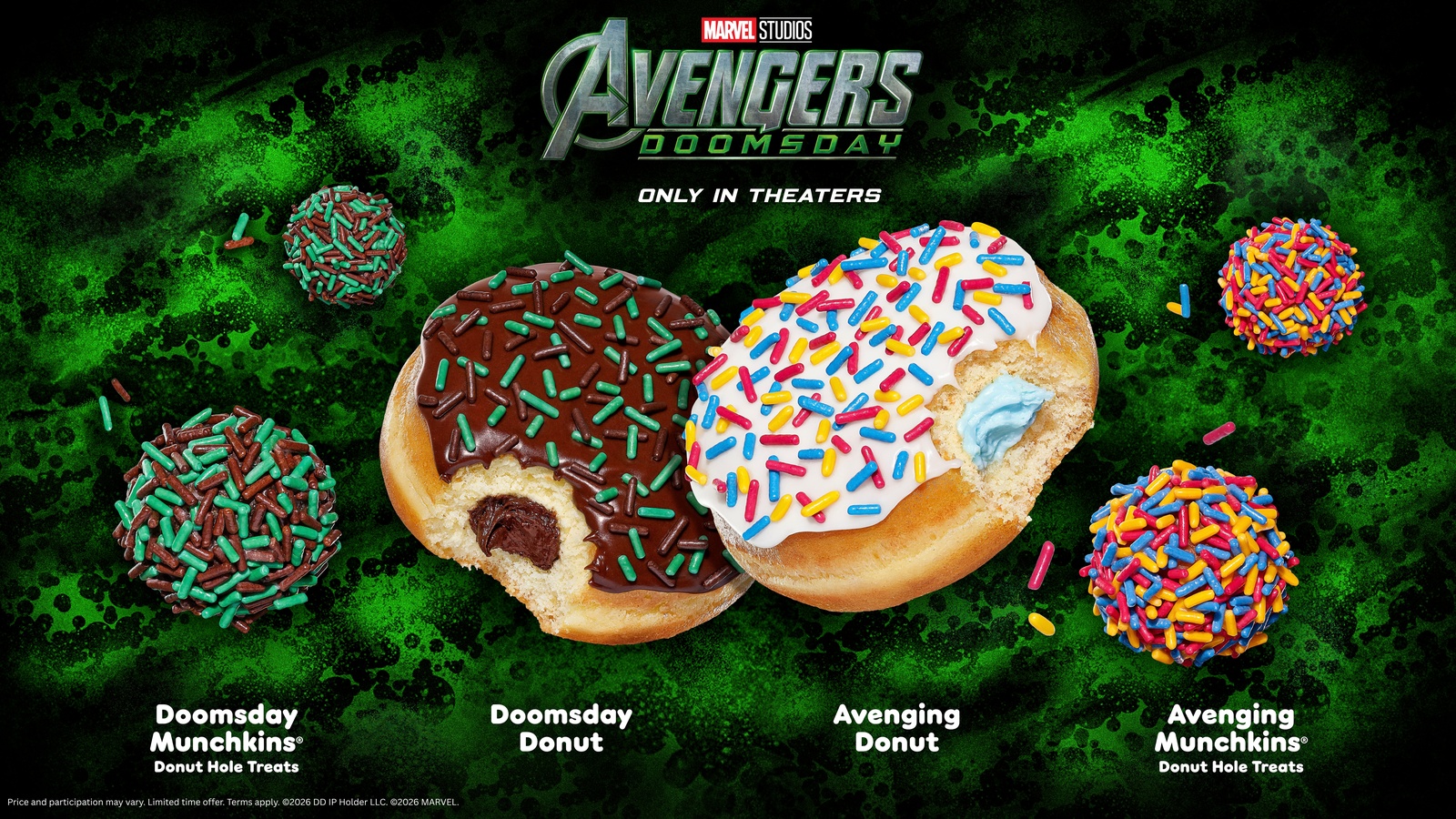 Dunkin' x Marvel Avengers: Doomsday Doomsday Donut, Avenging Donut and MUNCHKINS