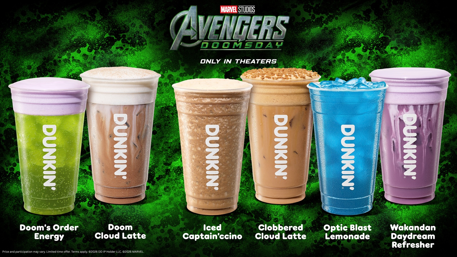 Dunkin' x Marvel Avengers: Doomsday drink lineup